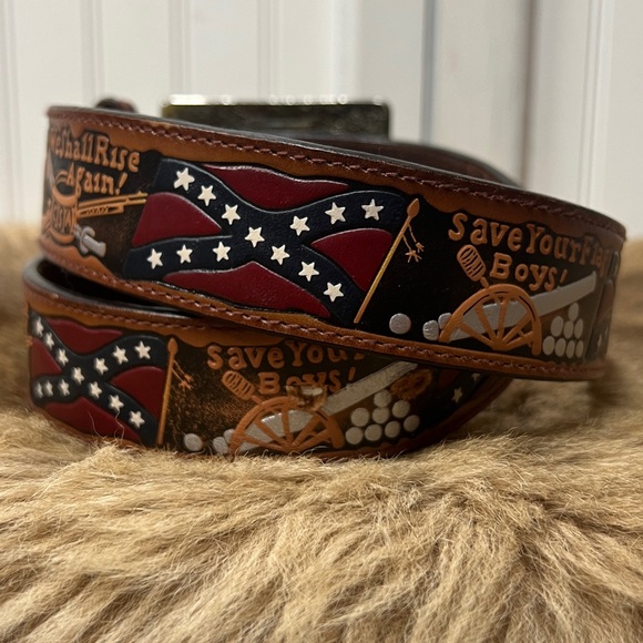 80s Rebel Confederate Flag Civil War Belt & Buckle 34 Vintage Western - Picture 4 of 8